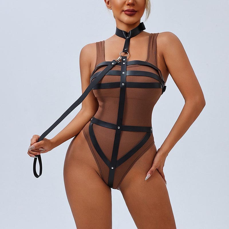 Alicia™ – Schwarzes Harness aus Kunstleder