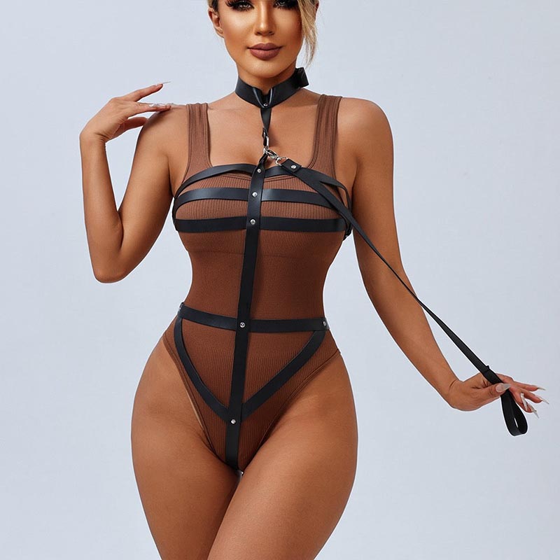 Alicia™ – Schwarzes Harness aus Kunstleder