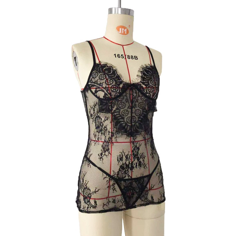 Freda™ – Transparentes Blumen-Spitzen-Negligé mit Neckholder