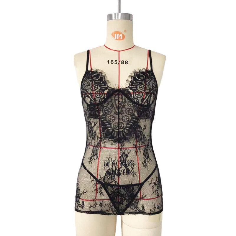Freda™ – Transparentes Blumen-Spitzen-Negligé mit Neckholder