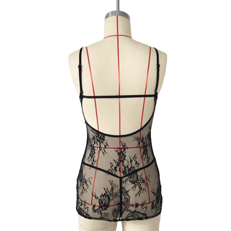 Freda™ – Transparentes Blumen-Spitzen-Negligé mit Neckholder
