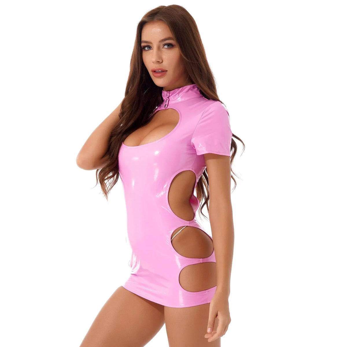 Livia™ – Wetlook Mini-Kleid mit Cut-Outs